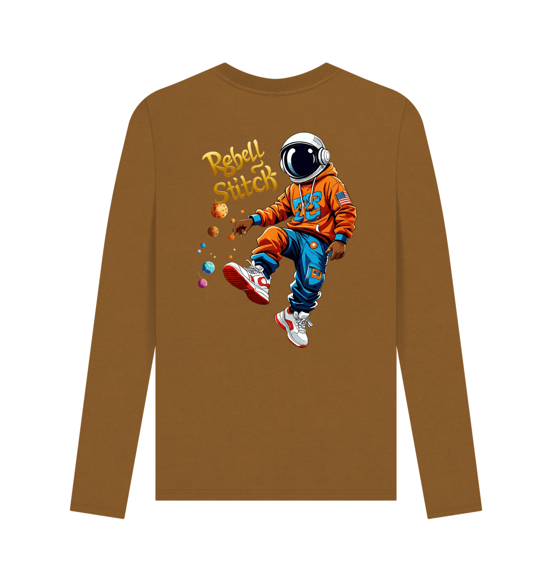 Brown Rebel Stitch Premium Cotton Long Sleeve T-Shirt Space Edition Back Print #3