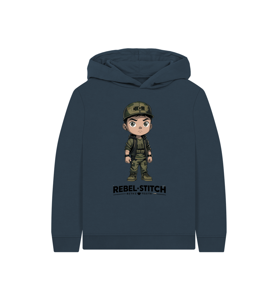 Navy Blue Rebel Stitch Premium Cotton Kids Hoodie Rebel Kids Front Print #4