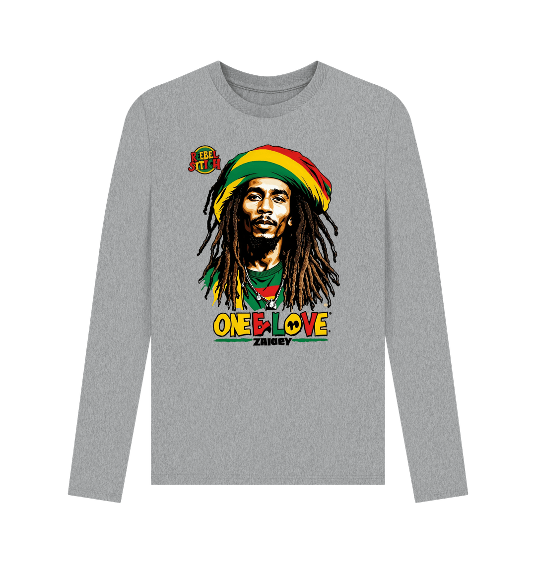 Athletic Grey Rebel Stitch Premium Cotton Long Sleeve T-Shirt Zion-One Love Front Print #2