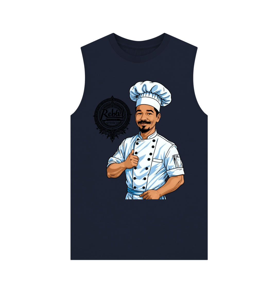 Navy Blue Rebel Stitch Premium Cotton Vest Chef Edition Front Print #2