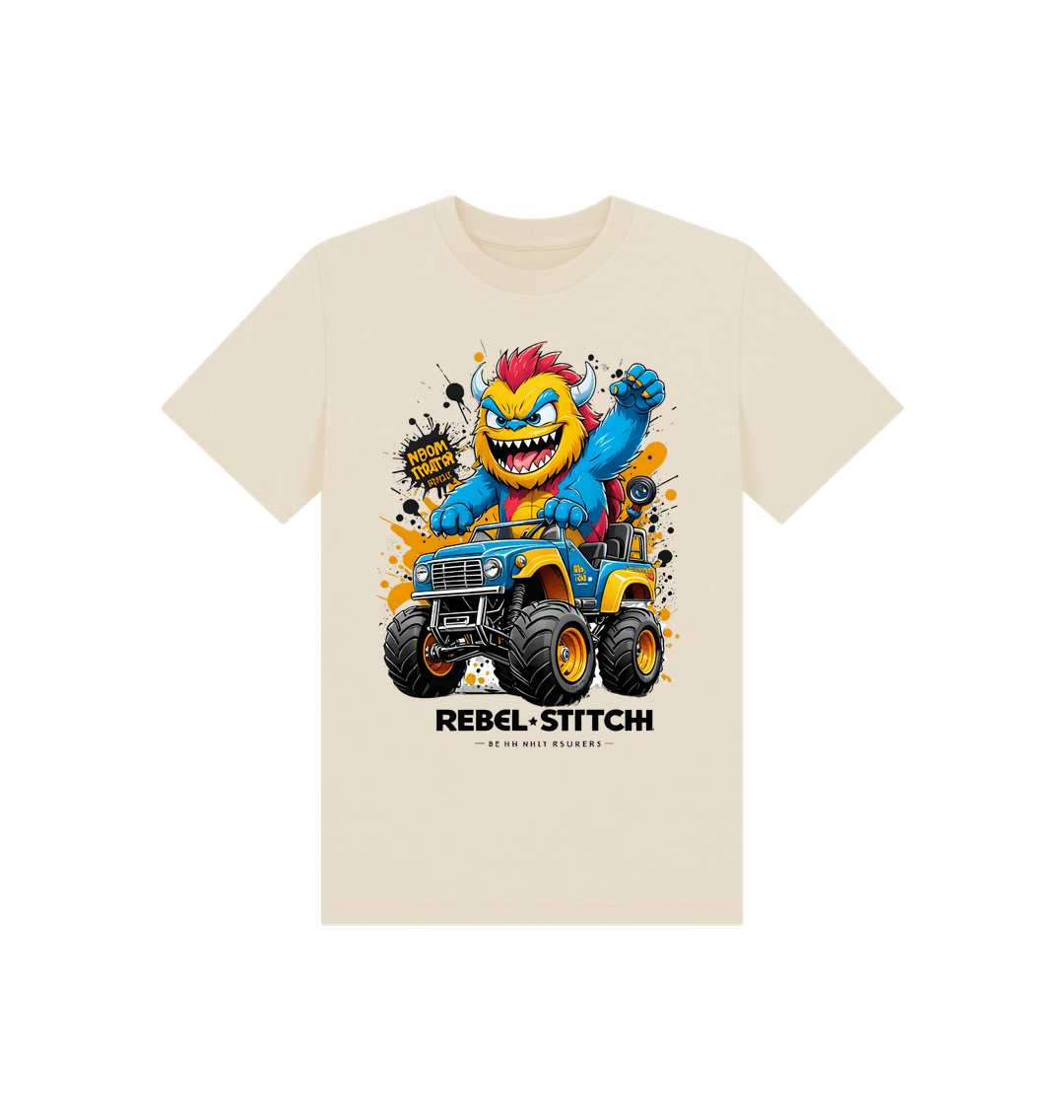 Oat Rebel Stitch Premium Cotton Short Sleeve Kids T-Shirt Monster Truck Front Print #1