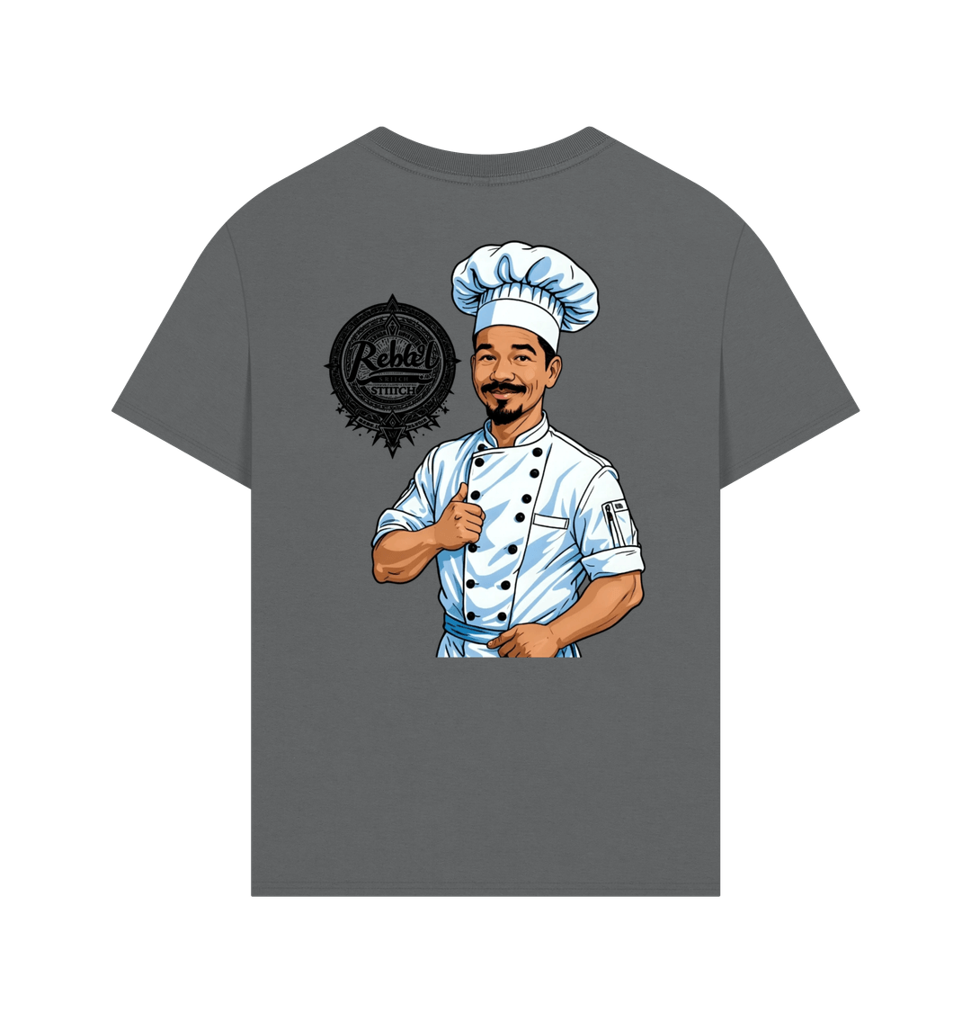 Slate Grey Rebel Stitch Premium Cotton Oversized Short Sleeve T-Shirt Chef Edition Back Print #2