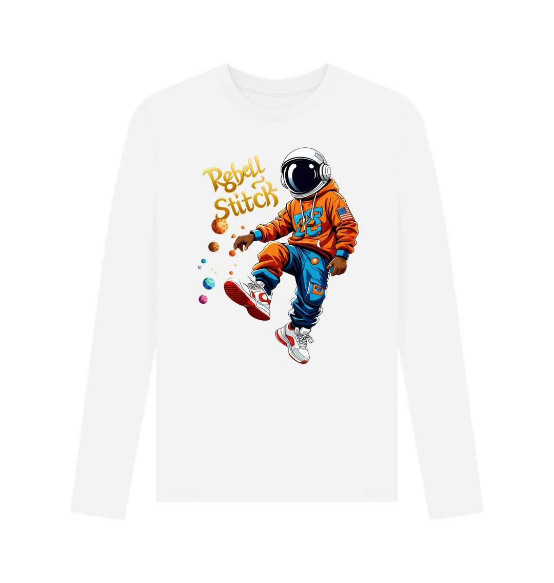 White Rebel Stitch Premium Cotton Long Sleeve T-Shirt Space Edition Front Print #3