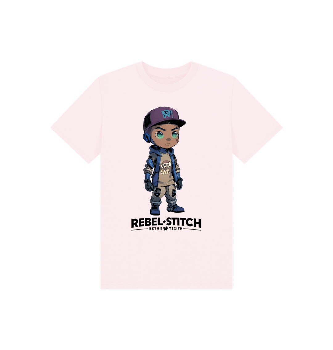 Pink Rebel Stitch Premium Cotton Short Sleeve Kids T-Shirt Rebel Kids Front Print #2