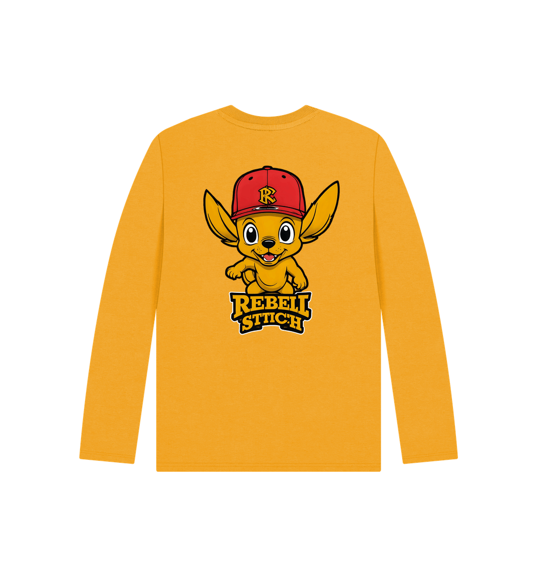 Mustard Rebel Stitch Premium Cotton Long Sleeve Kids T-Shirt Main Line Back Print #4