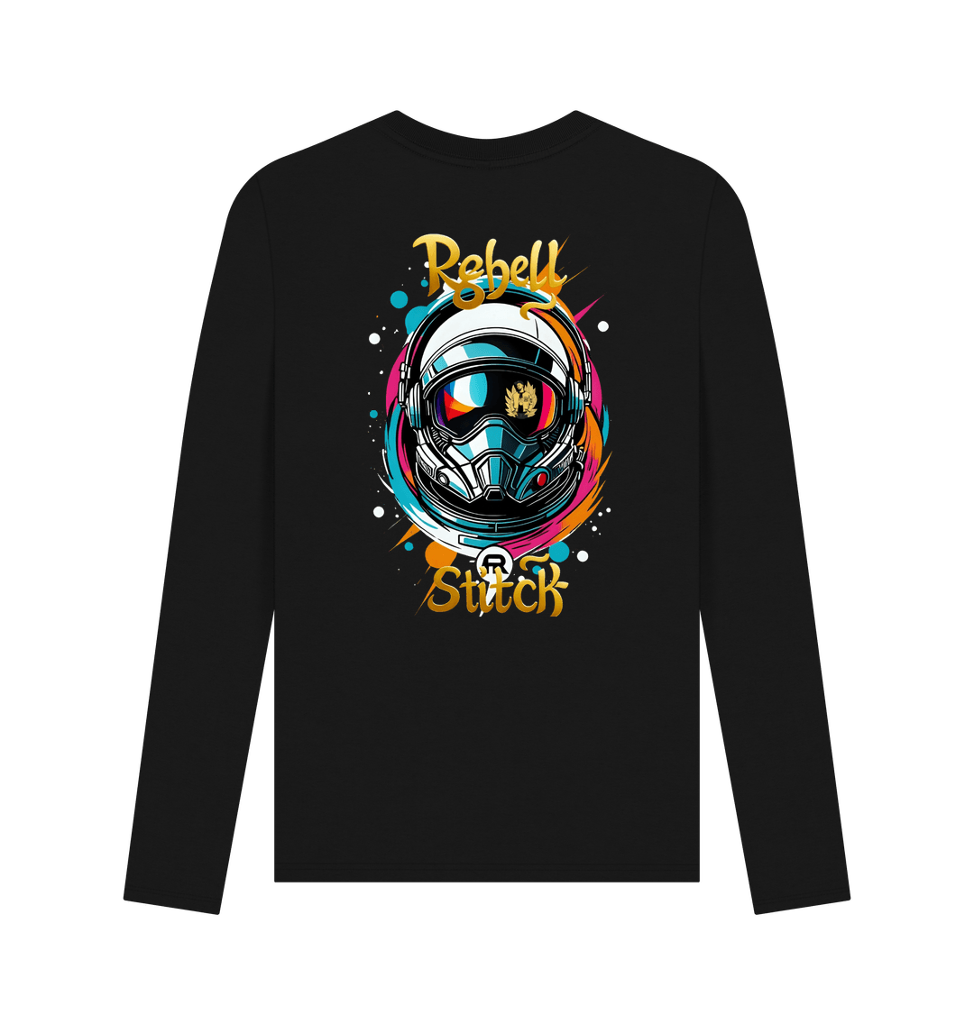 Black Rebel Stitch Premium Cotton Long Sleeve T-Shirt Space Edition Back Print #2