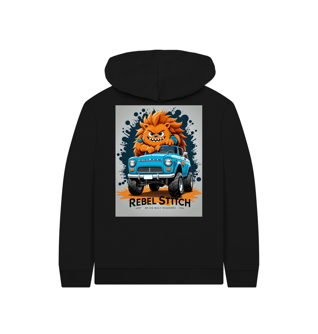 Black Rebel Stitch Premium Cotton Kids Hoodie Monster Truck Back Print #2