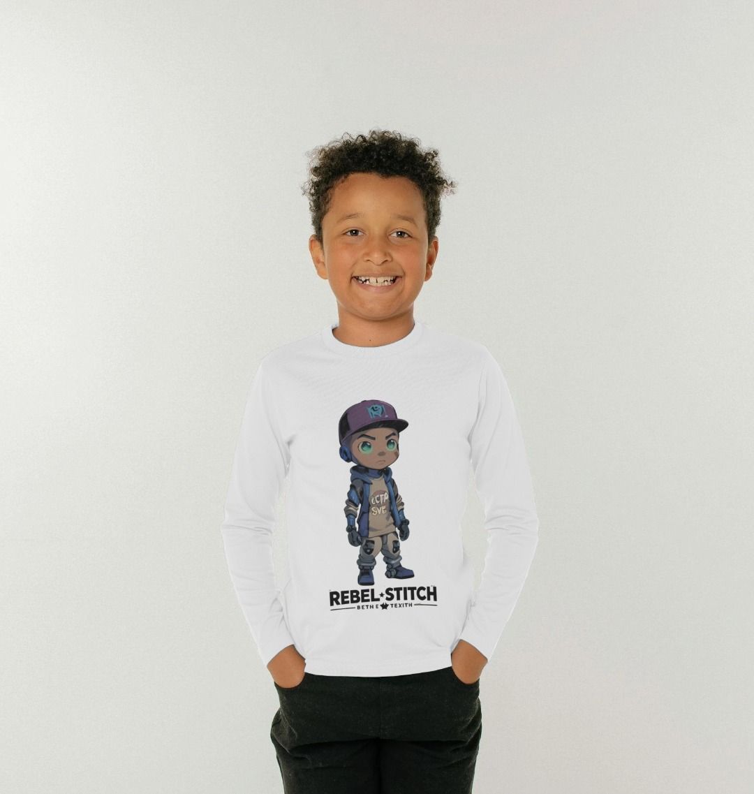 Camiseta de manga larga para niños de algodón prémium Rebel Stitch Rebel Kids Estampado frontal n.º 2