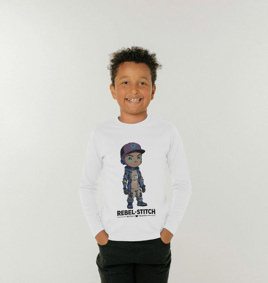 Camiseta de manga larga para niños de algodón prémium Rebel Stitch Rebel Kids Estampado frontal n.º 2