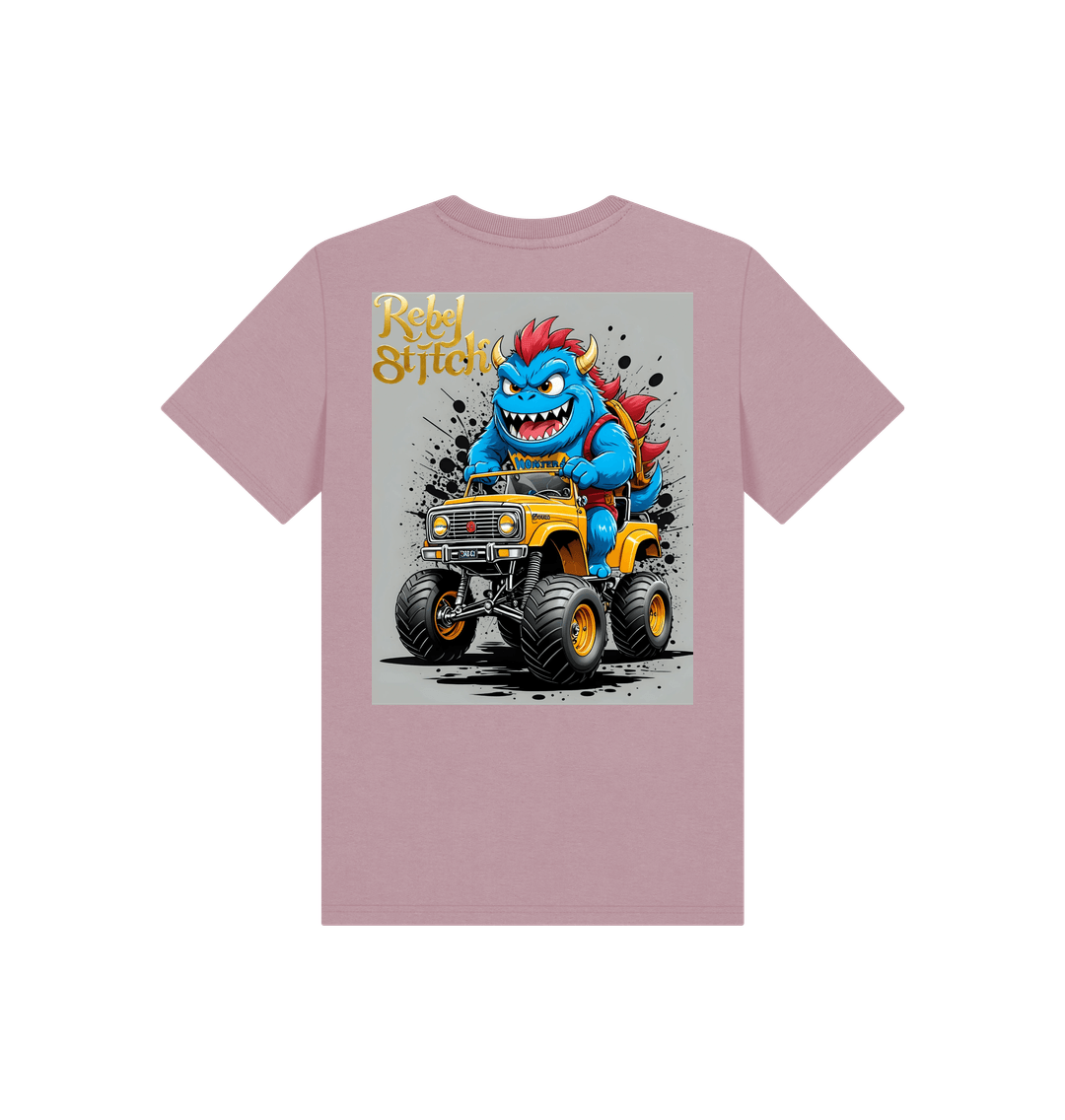 Mauve Rebel Stitch Premium Cotton Short Sleeve Kids T-Shirt Monster Truck Back Print #4