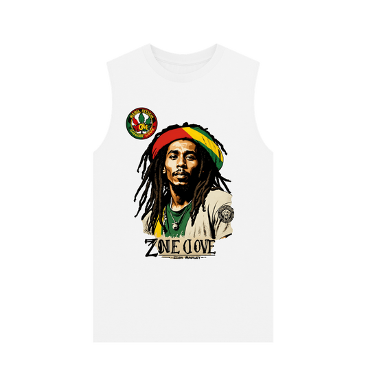 White Rebel Stitch Premium Cotton Vest Zion-One Love Front Print #4