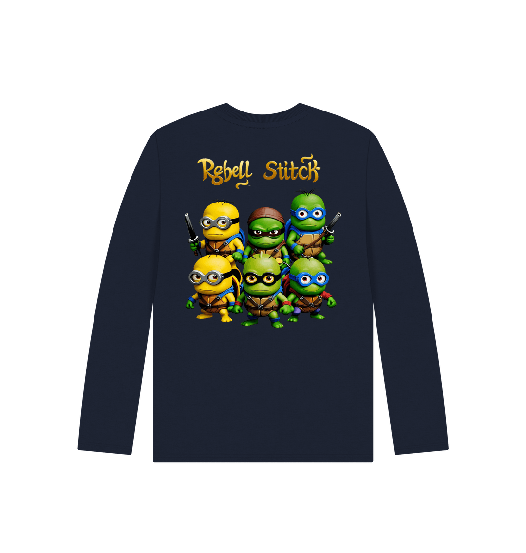 Navy Blue Rebel Stitch Premium Cotton Long Sleeve Kids T-Shirt TMNM Back Print #1