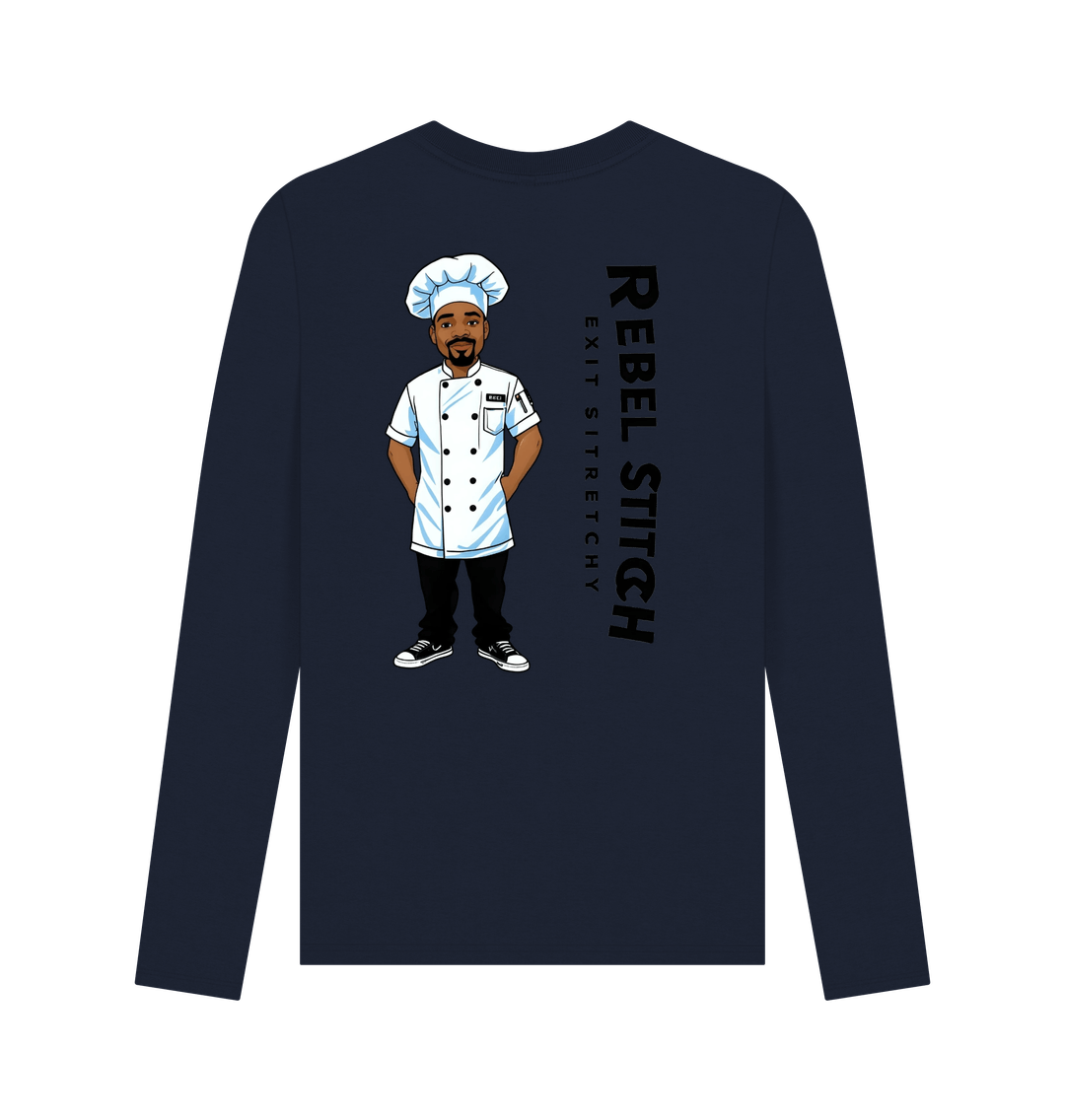 Navy Blue Rebel Stitch Premium Cotton Long Sleeve T-Shirt Chef Edition Back Print #1