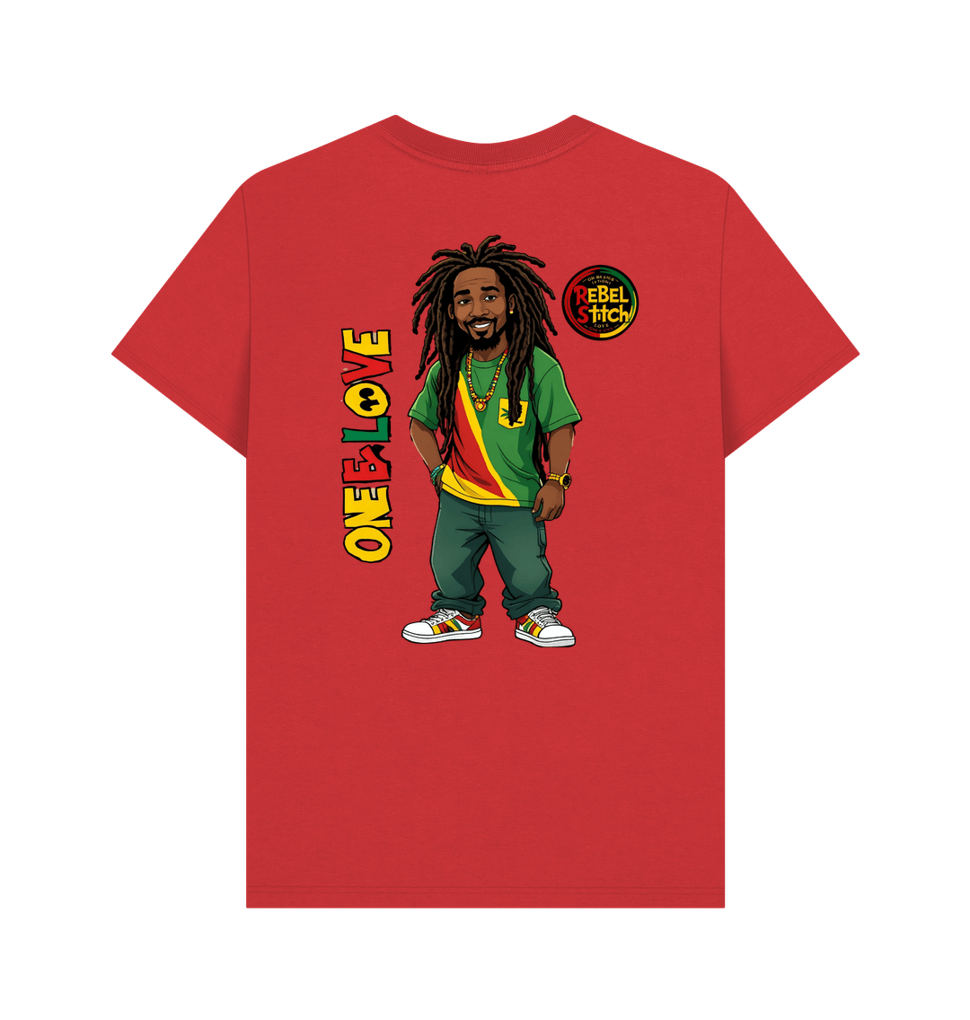 Red Rebel Stitch Premium Cotton Short Sleeve T-Shirt Zion-One Love Back Print #1