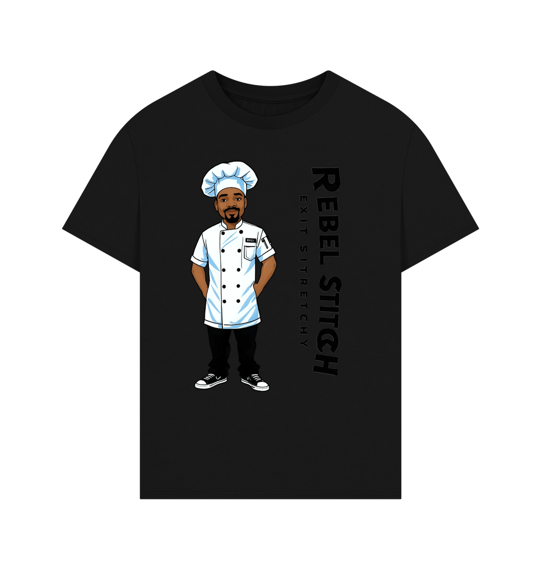 Black Rebel Stitch Premium Cotton Oversized Short Sleeve T-Shirt Chef Edition Front Print #1