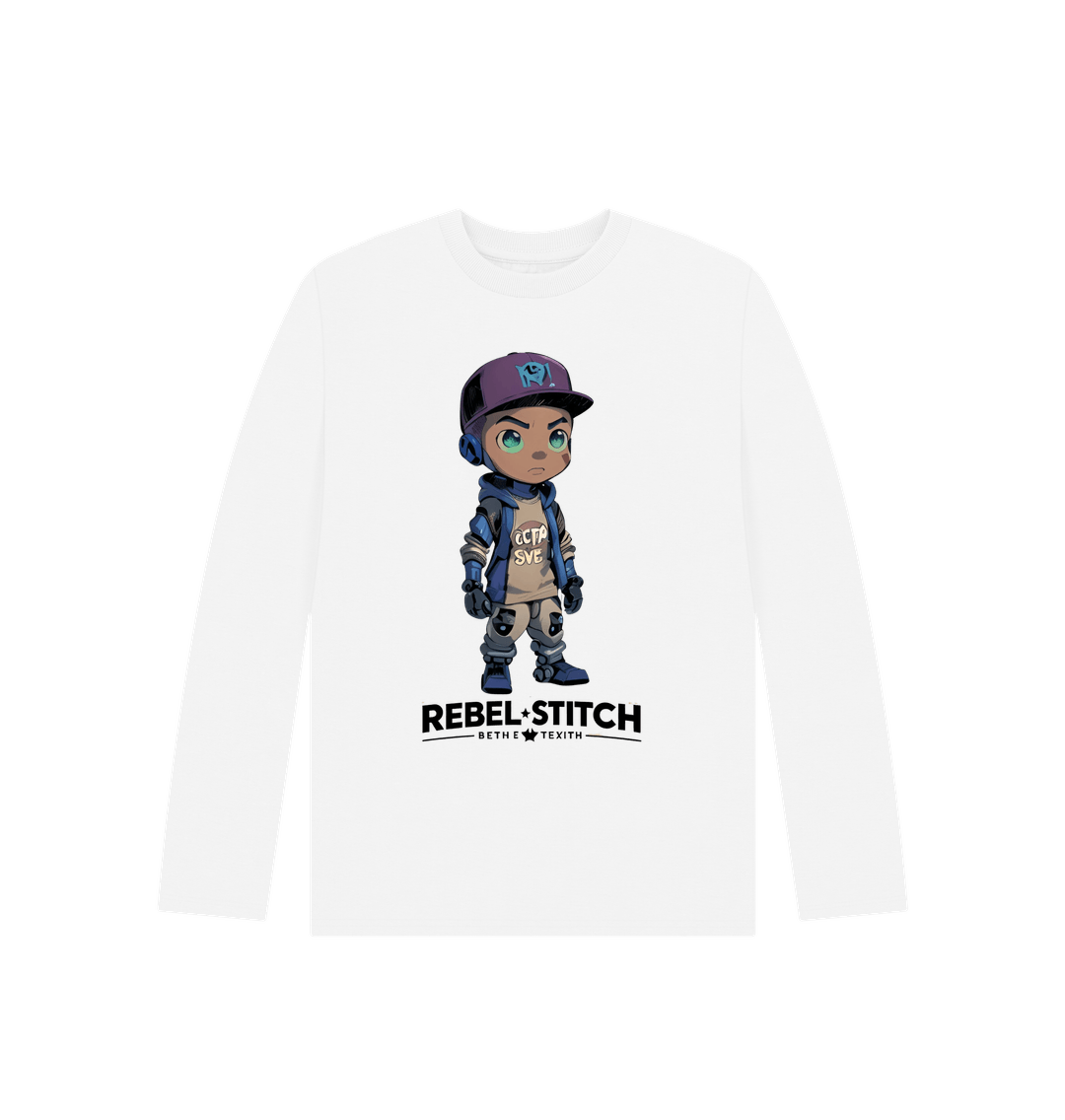 White Rebel Stitch Premium Cotton Long Sleeve Kids T-Shirt Rebel Kids Front Print #2