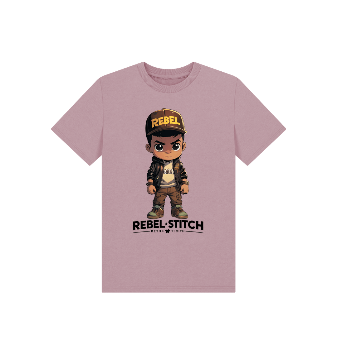 Mauve Rebel Stitch Premium Cotton Short Sleeve Kids T-Shirt Rebel KIds Front Print #1