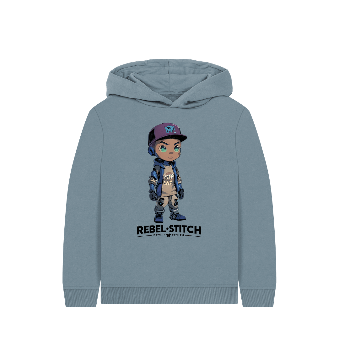 Stone Blue Rebel Stitch Premium Cotton Kids Hoodie Rebel Kids Front Print #2