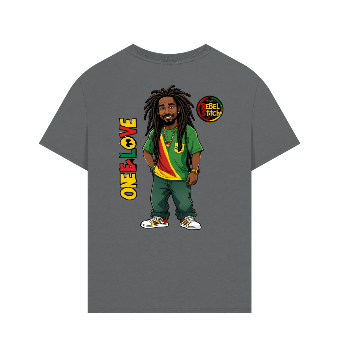 Slate Grey Rebel Stitch Premium Cotton Oversized Short Sleeve T-Shirt Zion-One Love Back Print #1