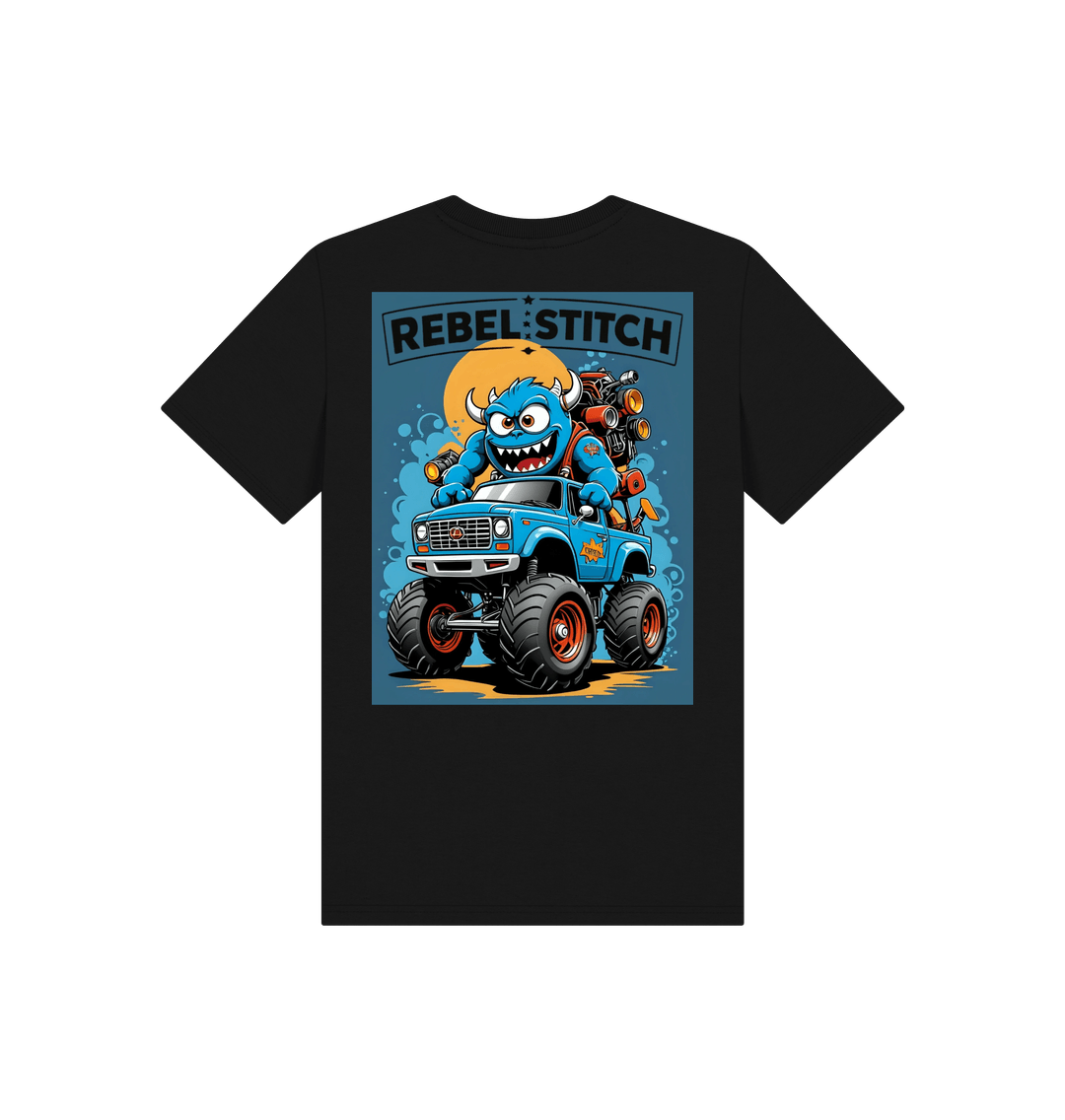 Black Rebel Stitch Premium Cotton Short Sleeve Kids T-Shirt Monster Truck Back Print #3