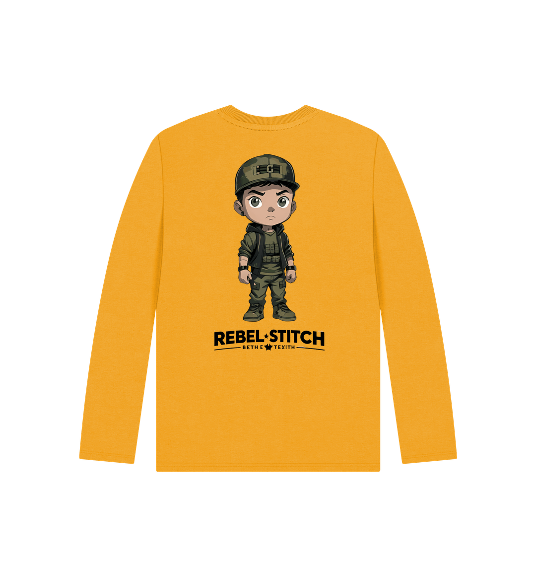 Mustard Rebel Stitch Premium Cotton Long Sleeve Kids T-Shirt Rebel Kids Back Print #4