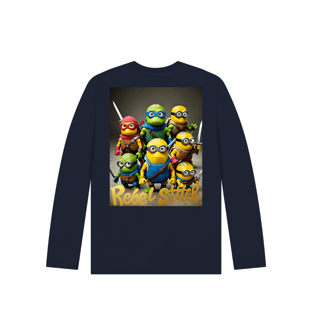 Navy Blue Rebel Stitch Premium Cotton Long Sleeve Kids T-Shirt TMNM Back Print #4