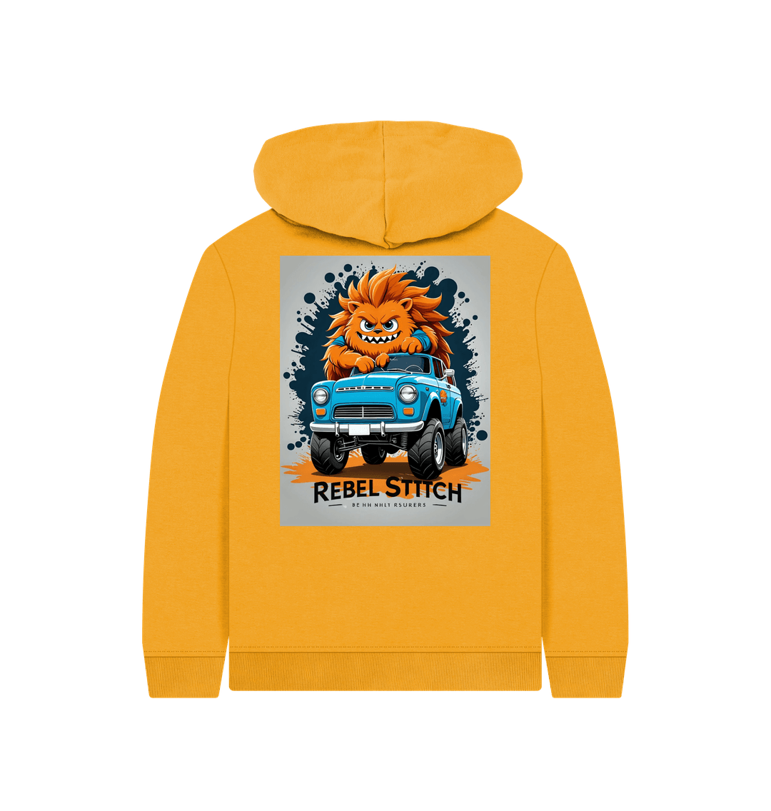 Mustard Rebel Stitch Premium Cotton Kids Hoodie Monster Truck Back Print #2