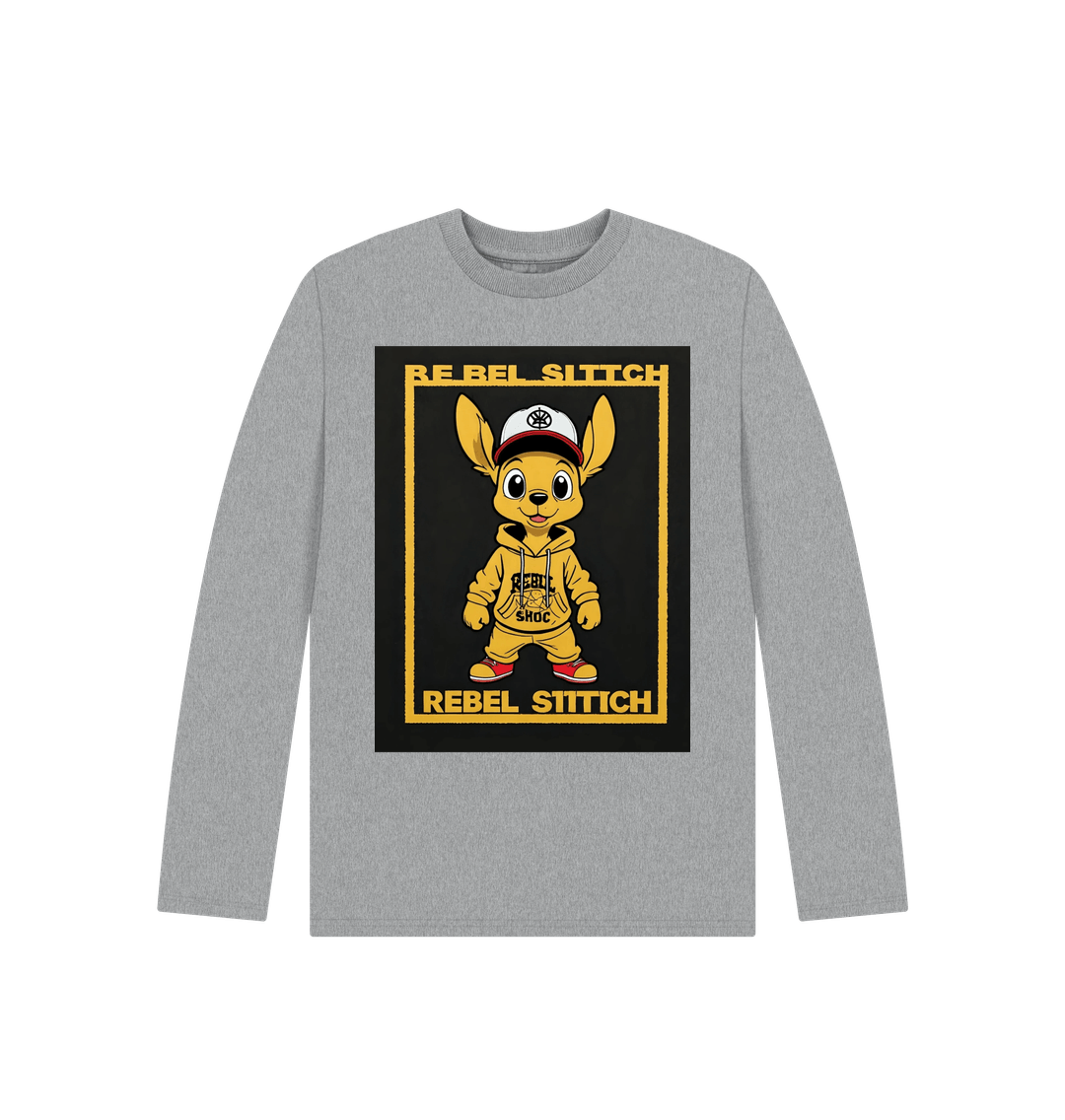 Athletic Grey Rebel Stitch Premium Cotton Long Sleeve Kids T-Shirt Main Line Ftont Print #3