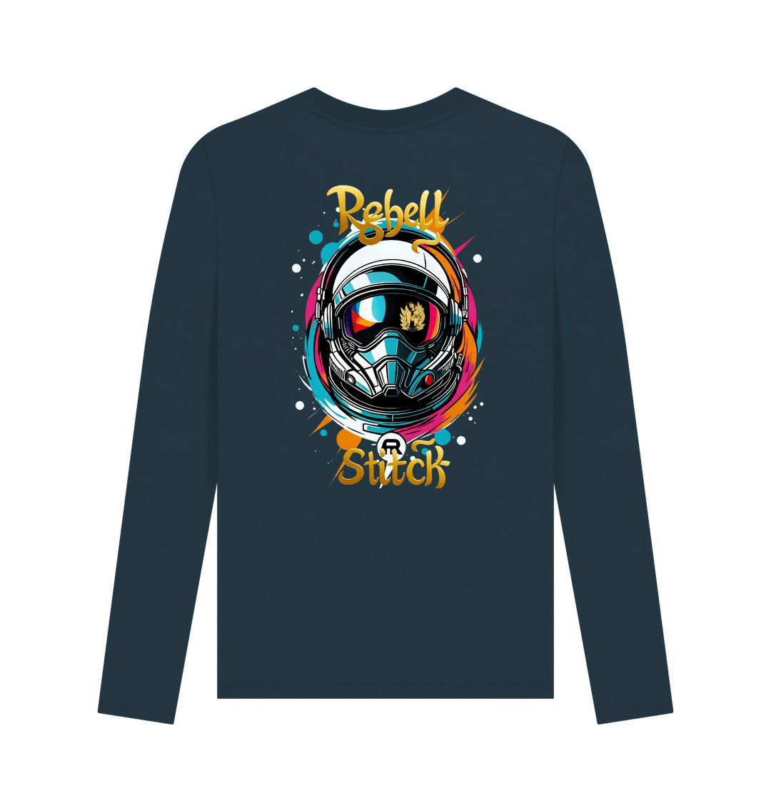 Denim Blue Rebel Stitch Premium Cotton Long Sleeve T-Shirt Space Edition Back Print #2