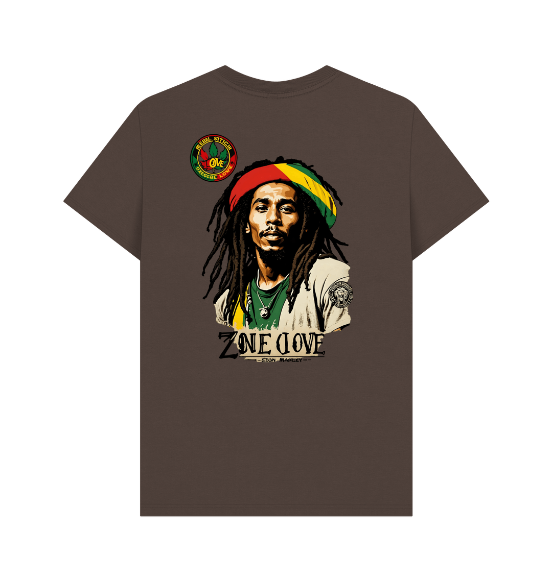 Chocolate Rebel Stitch Premium Cotton Short Sleeve T-Shirt Zion-One Love Back Print #4