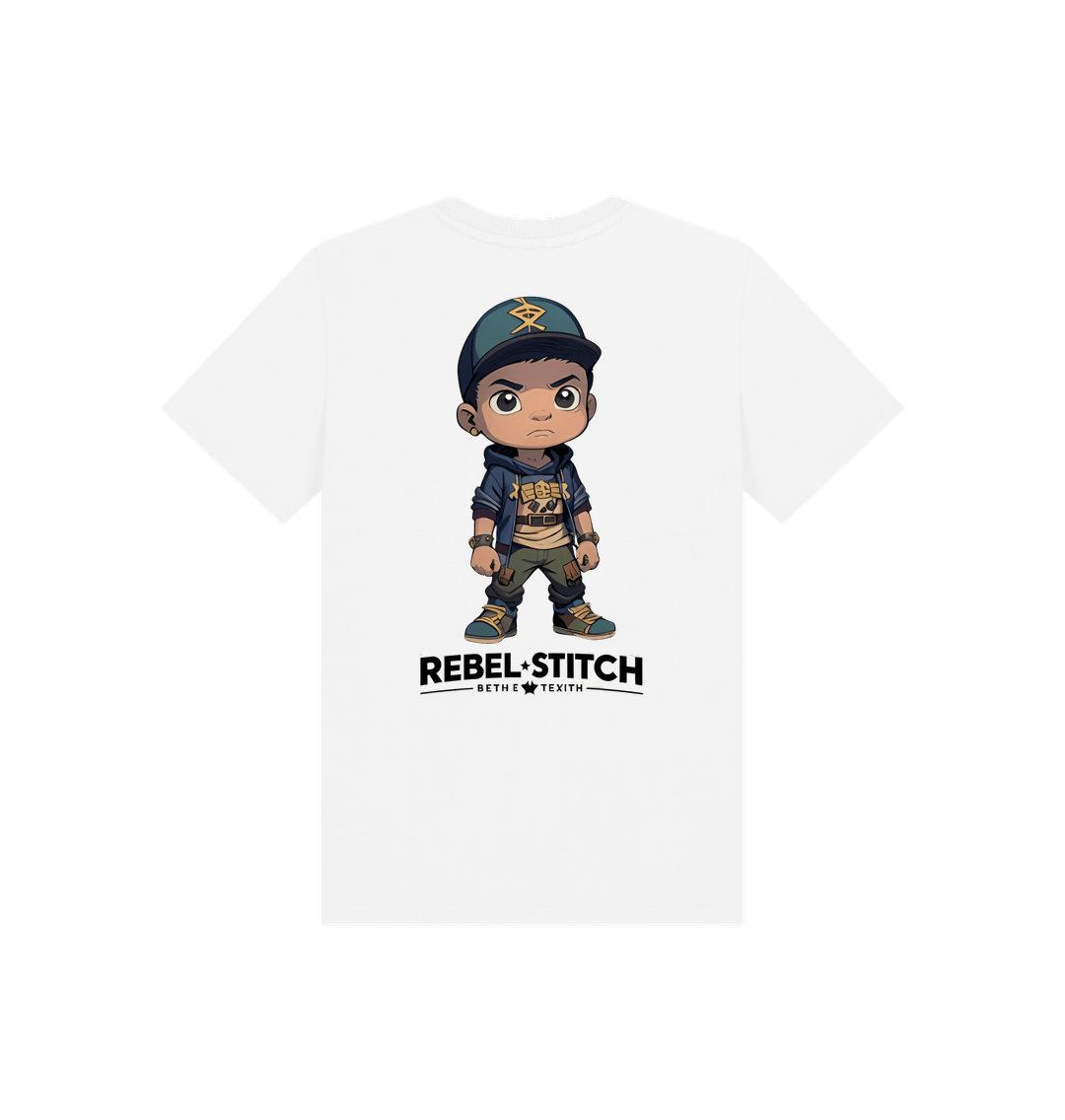 White Rebel Stitch Premium Cotton Short Sleeve Kids T-Shirt Rebel KIds Back Print #3