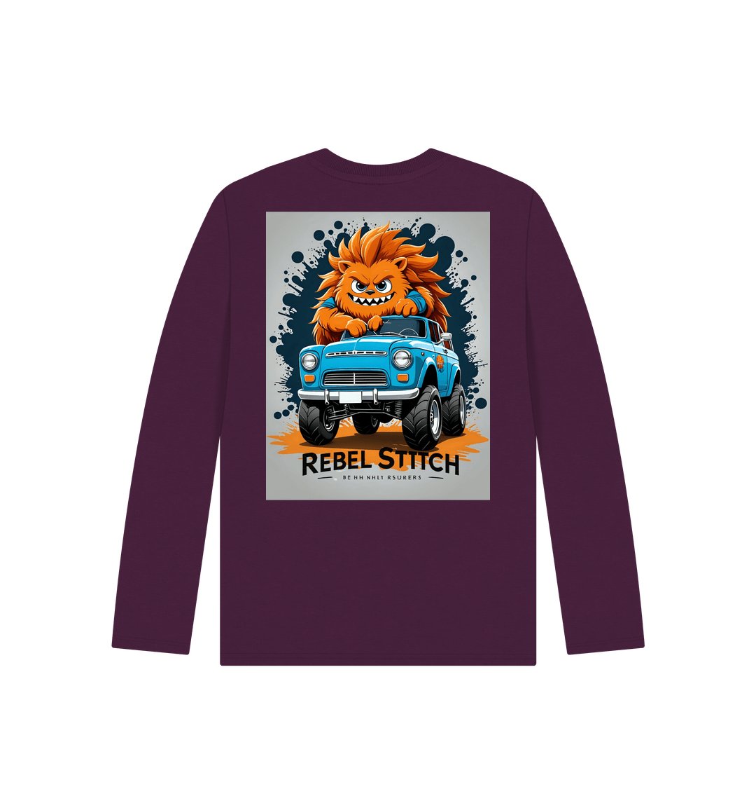 Purple Rebel Stitch Premium Cotton Long Sleeve Kids T-Shirt Monster Truck Back Print #2