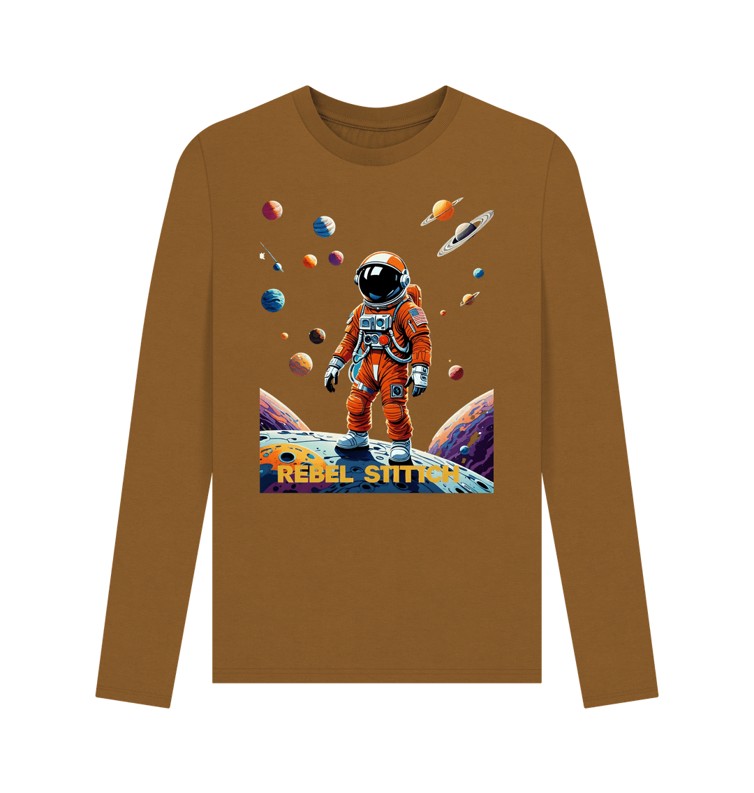 Brown Rebel Stitch Premium Cotton Long Sleeve T-Shirt Space Edition Front Print #4