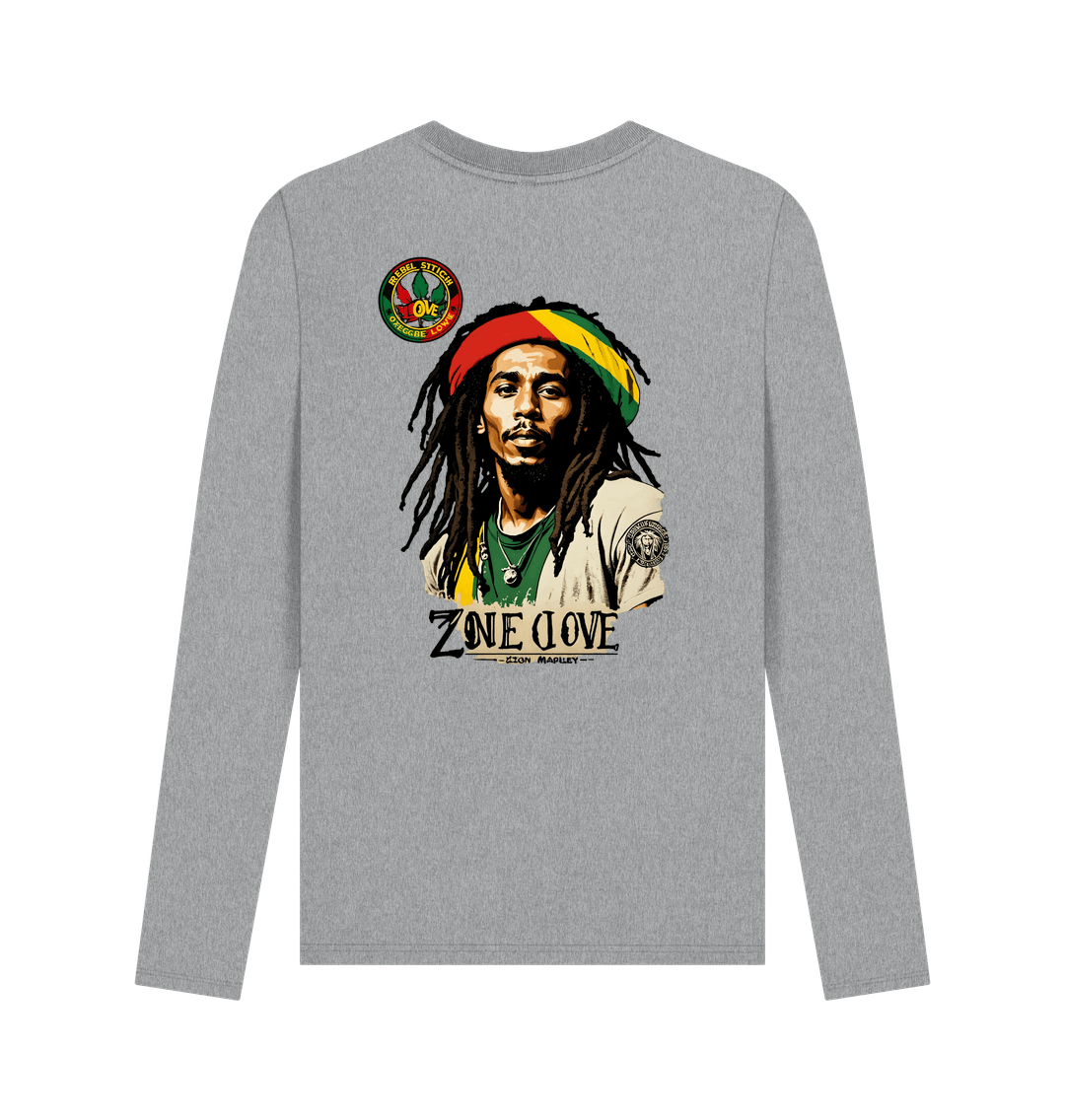 Athletic Grey Rebel Stitch Premium Cotton Long Sleeve T-Shirt Zion-One Love Back Print #4