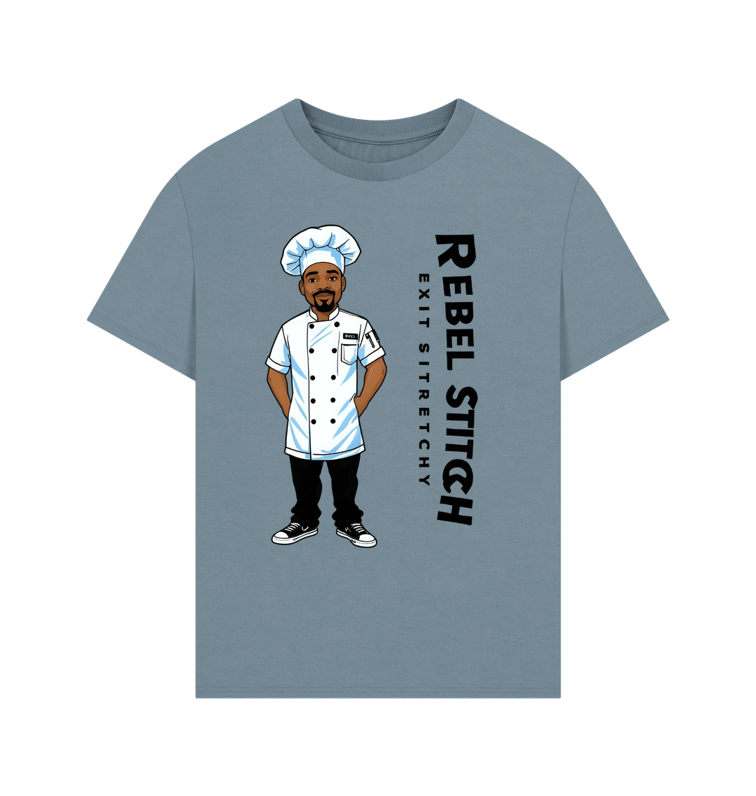 Stone Blue Rebel Stitch Premium Cotton Oversized Short Sleeve T-Shirt Chef Edition Front Print #1