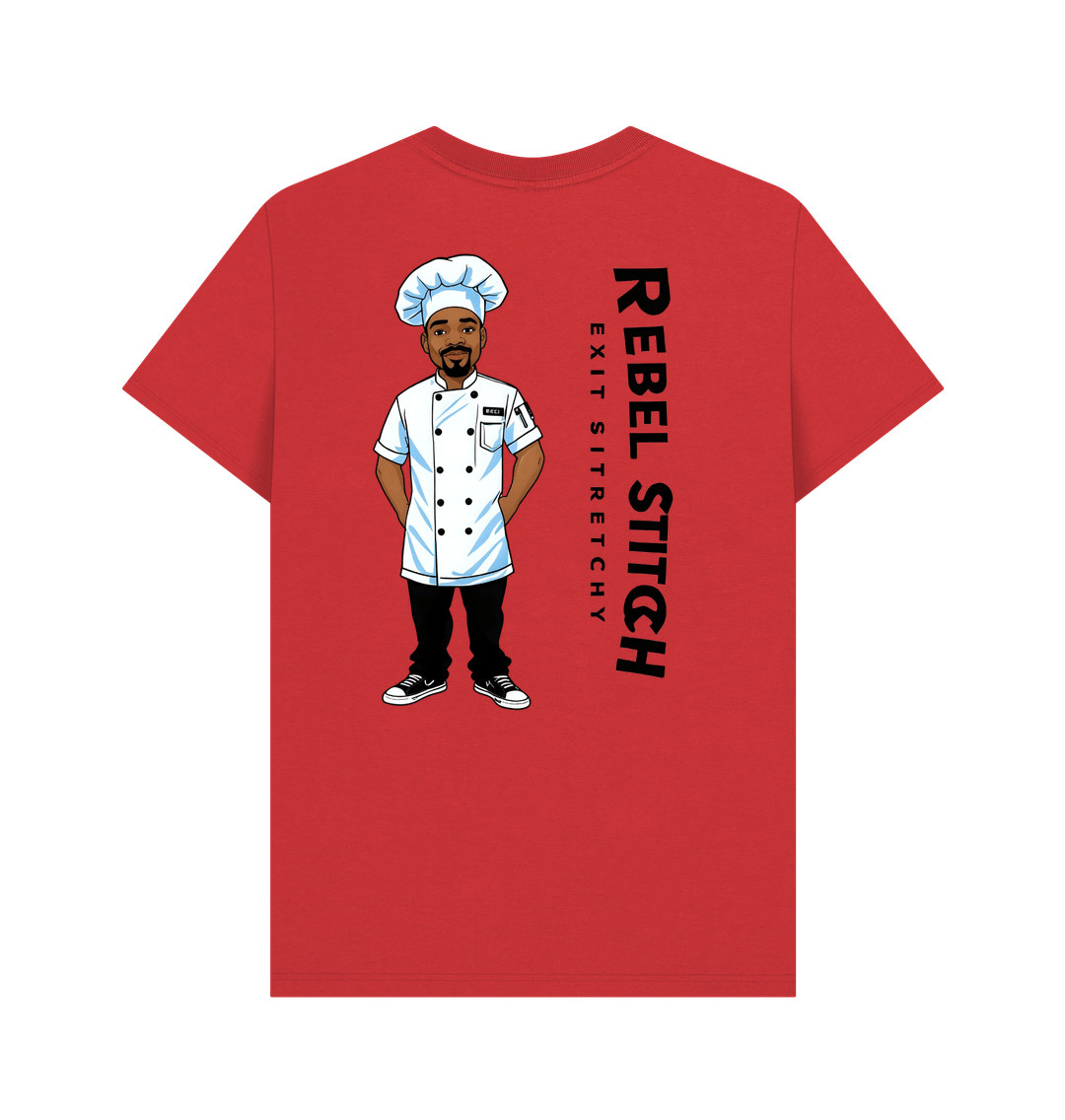 Red Rebel Stitch Premium Cotton Short Sleeve T-Shirt Chef Edition Back Print #1