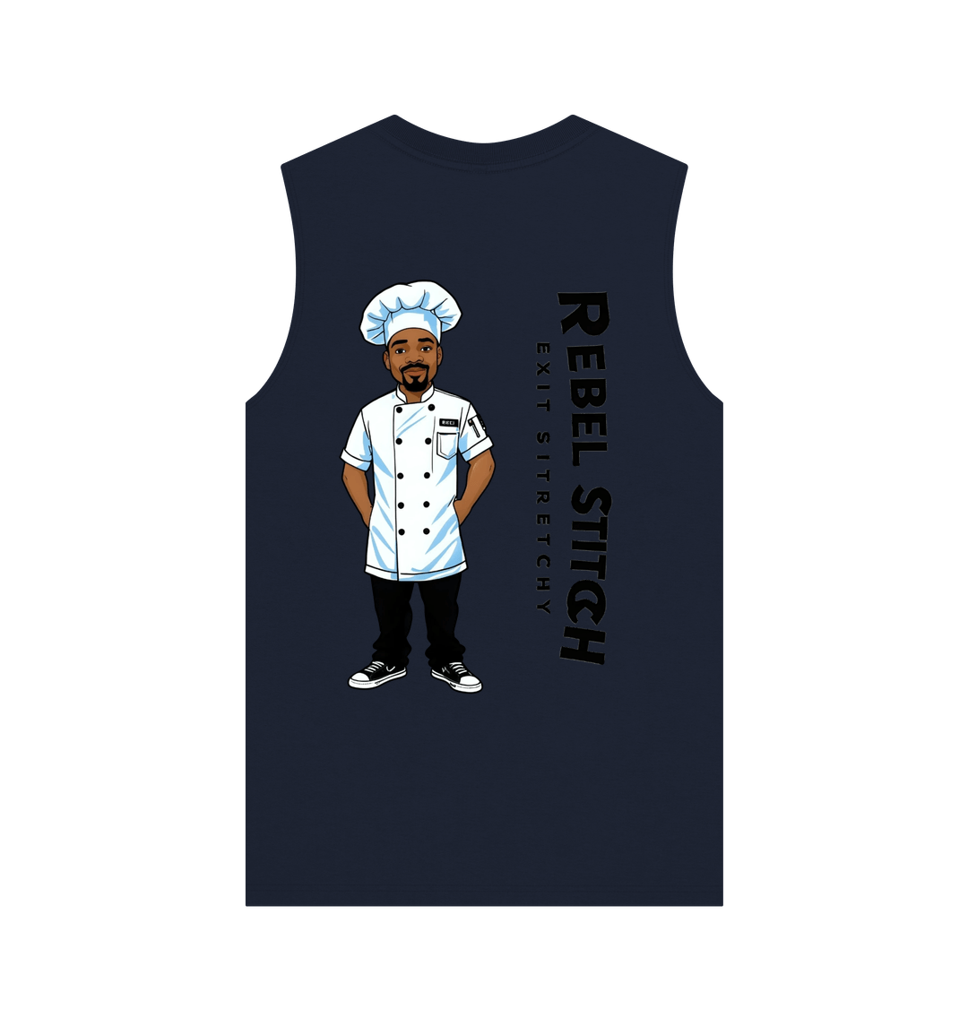 Navy Blue Rebel Stitch Premium Cotton Vest Chef Edition Back Print #1