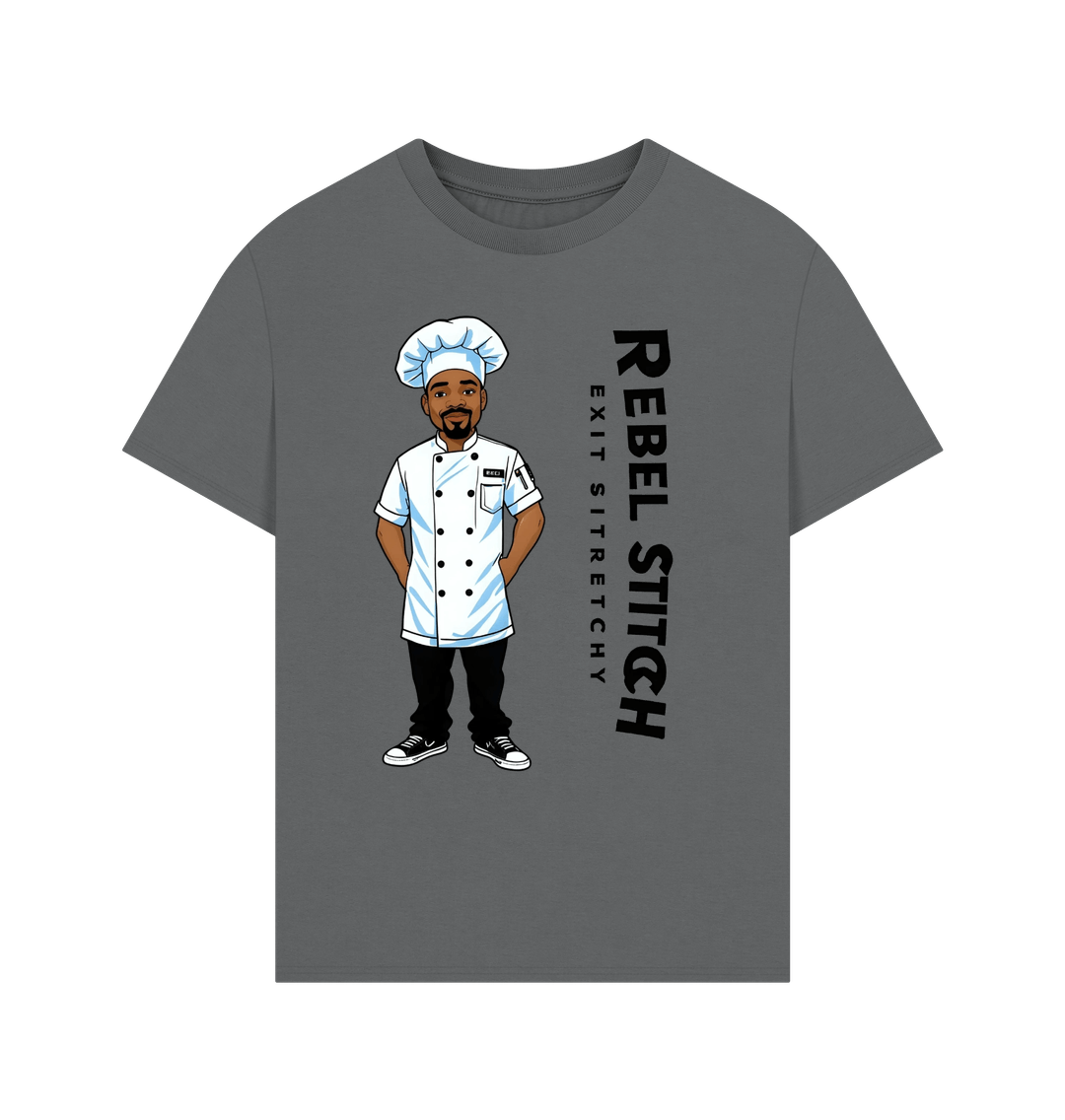 Slate Grey Rebel Stitch Premium Cotton Oversized Short Sleeve T-Shirt Chef Edition Front Print #1