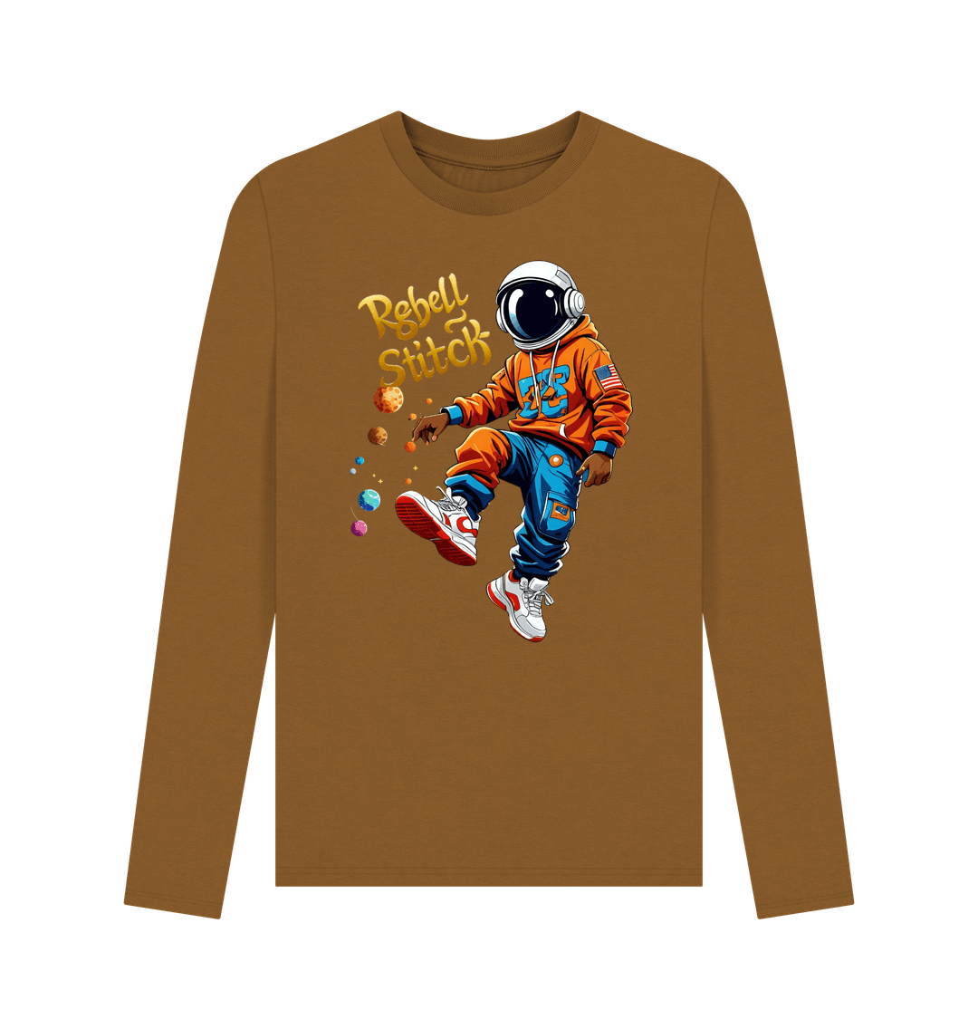 Brown Rebel Stitch Premium Cotton Long Sleeve T-Shirt Space Edition Front Print #3