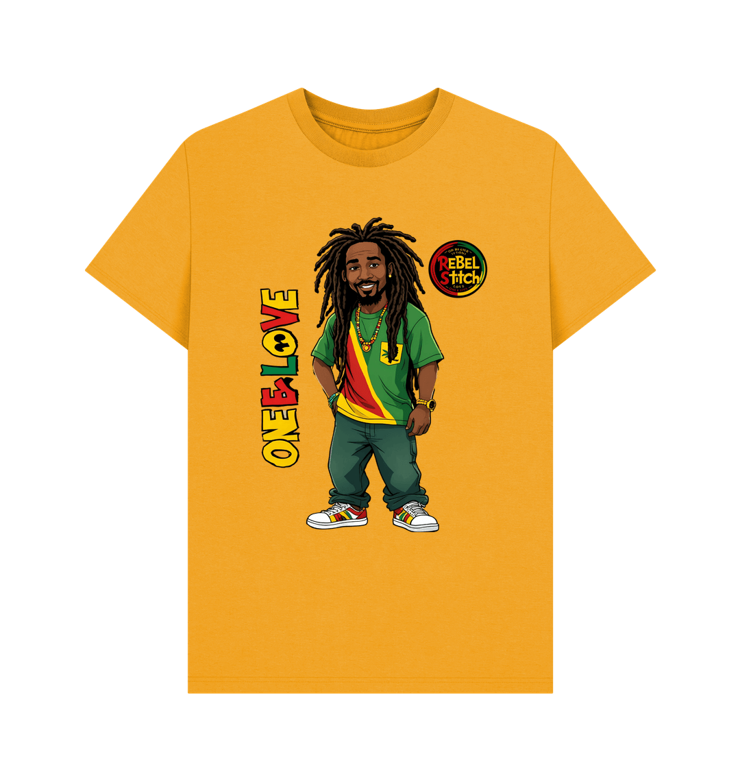 Mustard Rebel Stitch Premium Cotton Short Sleeve T-Shirt Zion-One Love Front Print #1