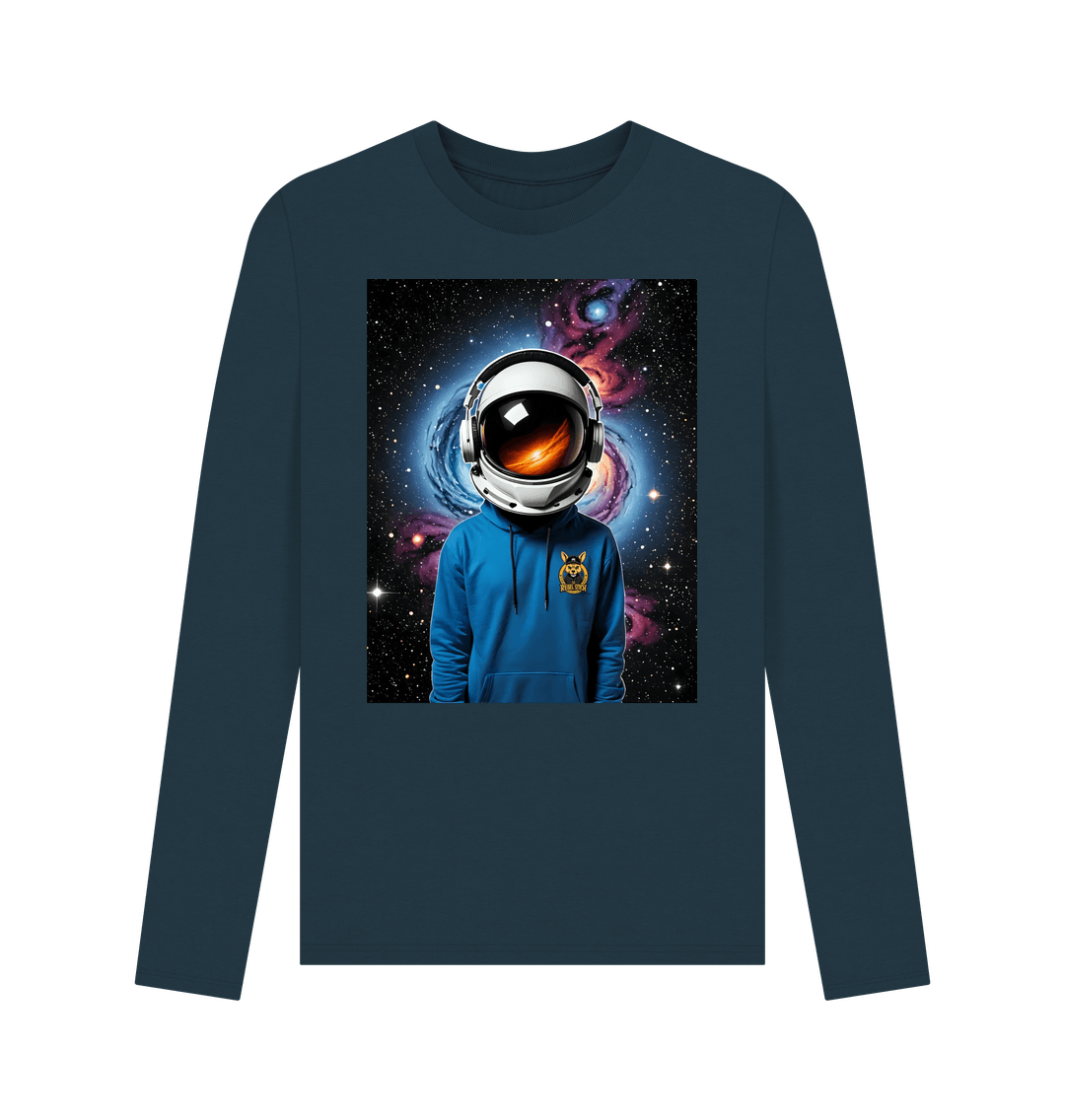 Denim Blue Rebel Stitch Premium Cotton Long Sleeve T-Shirt Space Edition Front Print #1