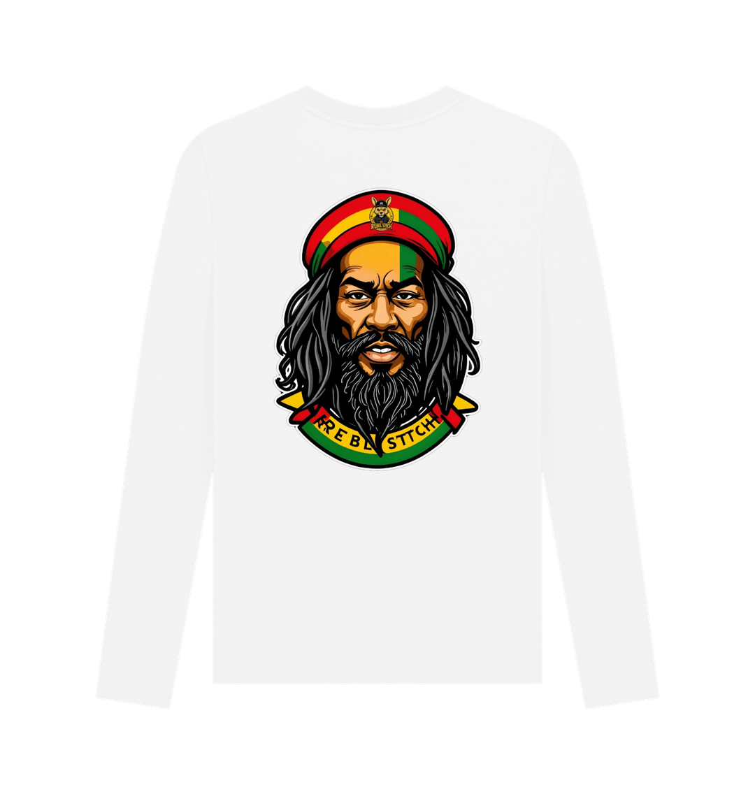 White Rebel Stitch Premium Cotton Long Sleeve T-Shirt Zion-One Love Back Print #3