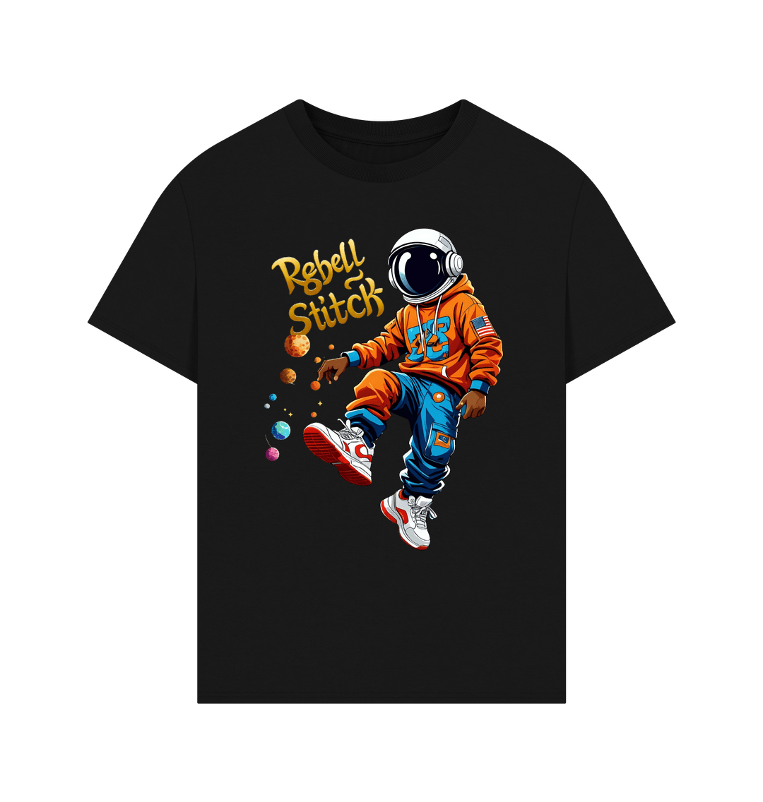 Black Rebel Stitch Premium Cotton Oversized Short Sleeve T-Shirt Space Edition Front Print #3