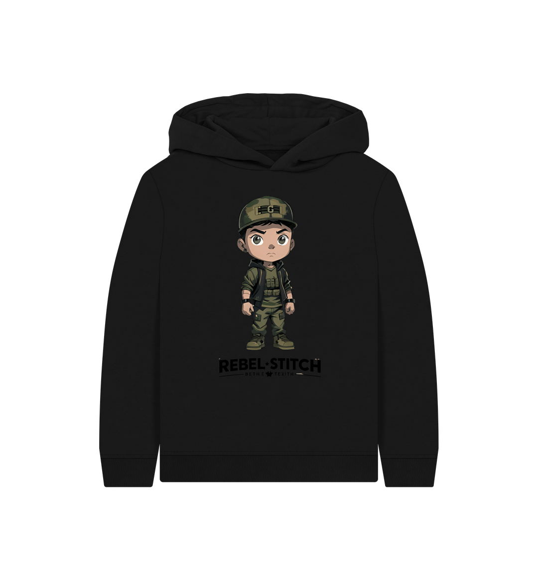 Black Rebel Stitch Premium Cotton Kids Hoodie Rebel Kids Front Print #4