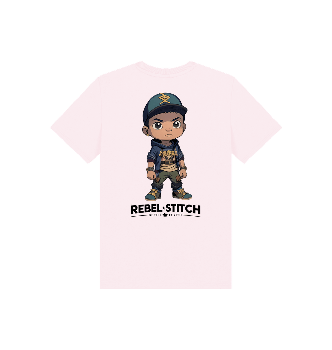 Pink Rebel Stitch Premium Cotton Short Sleeve Kids T-Shirt Rebel KIds Back Print #3