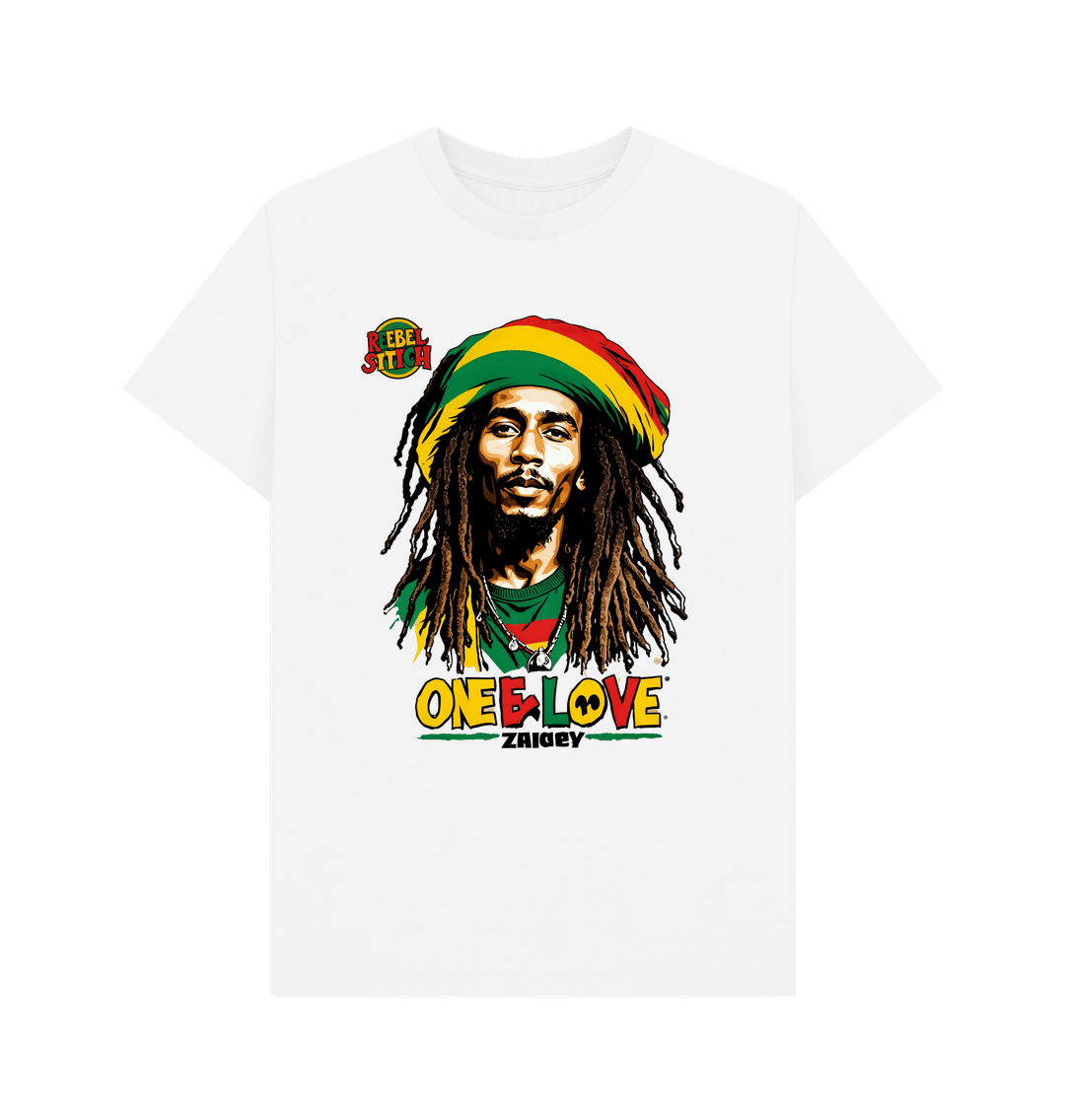 White Rebel Stitch Premium Cotton Short Sleeve T-Shirt Zion-One Love Front Print #2