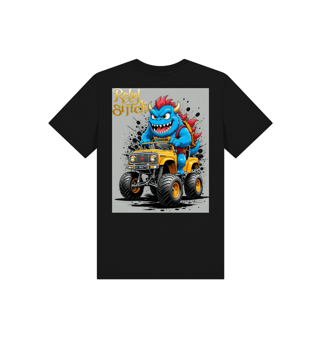 Black Rebel Stitch Premium Cotton Short Sleeve Kids T-Shirt Monster Truck Back Print #4