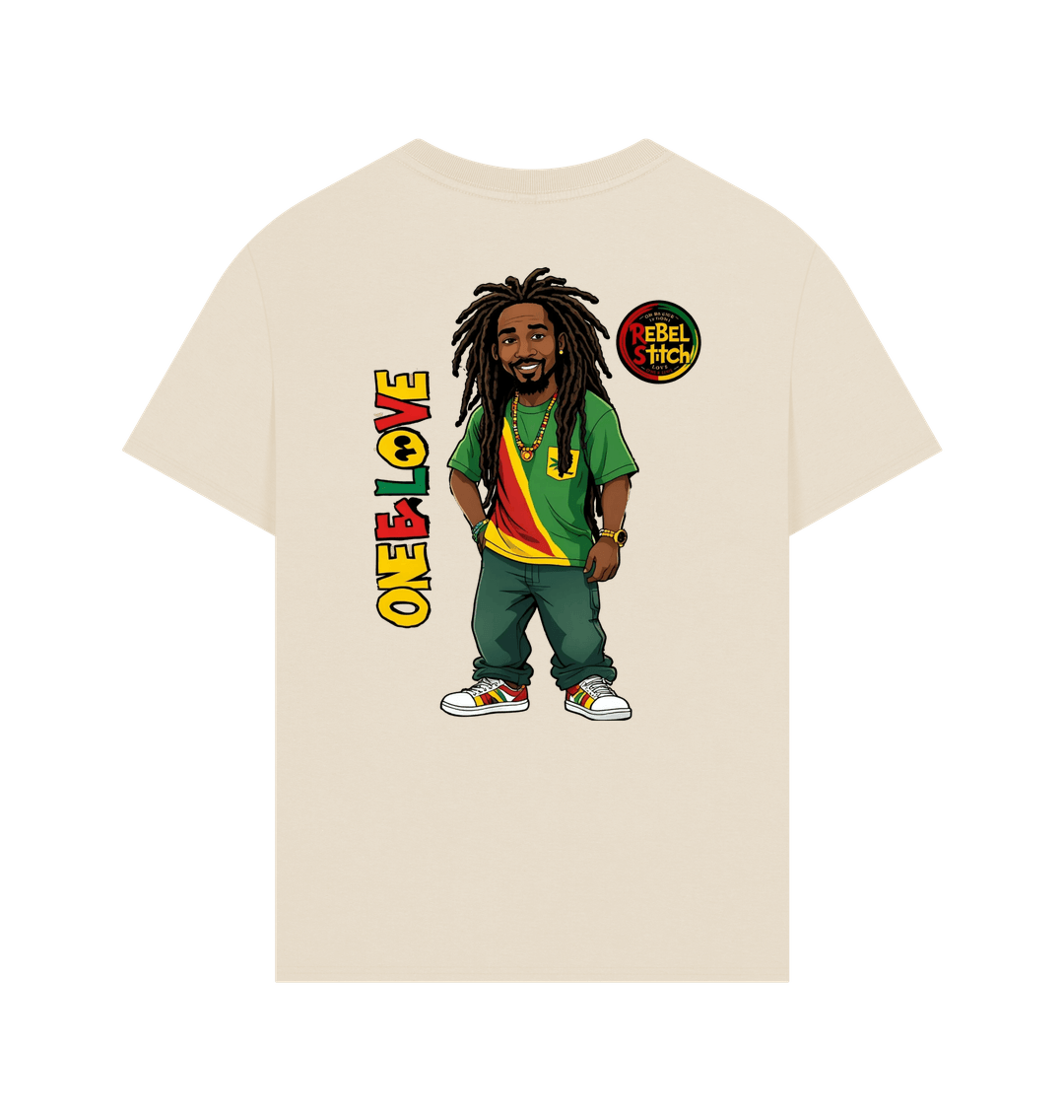 Oat Rebel Stitch Premium Cotton Oversized Short Sleeve T-Shirt Zion-One Love Back Print #1