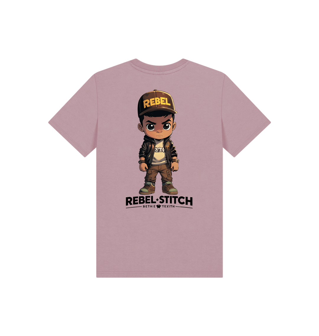 Mauve Rebel Stitch Premium Cotton Short Sleeve Kids T-Shirt Rebel Kids Back Print #1