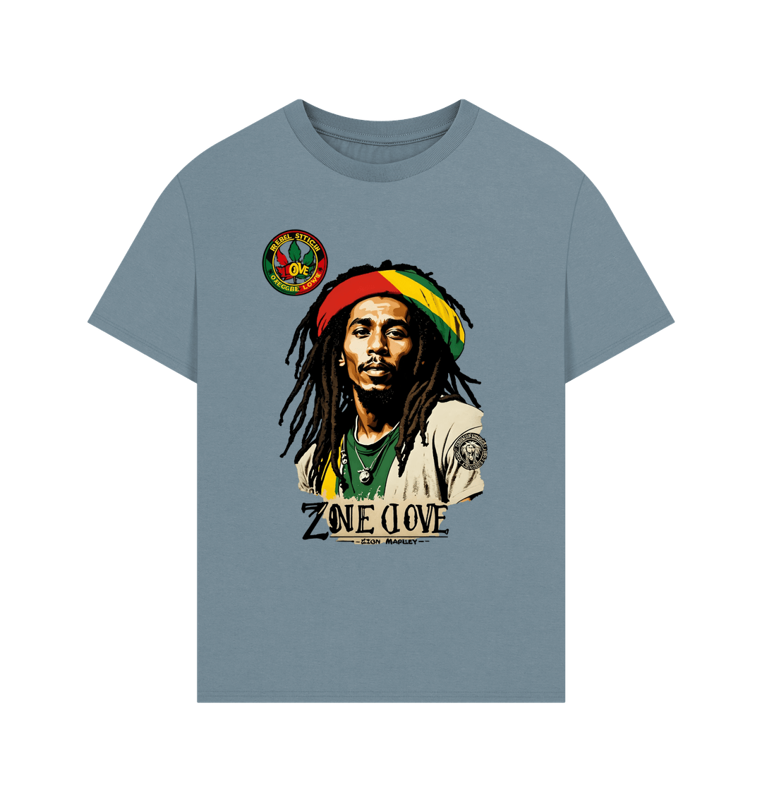 Stone Blue Rebel Stitch Premium Cotton Oversized Short Sleeve T-Shirt Zion-One Love Front Print #4